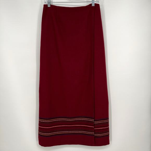 Eddie Bauer Dresses & Skirts - Vtg Eddie Bauer Wool Blanket Wrap Skirt Sz 10 Cranberry Red Multi Stripe Long
